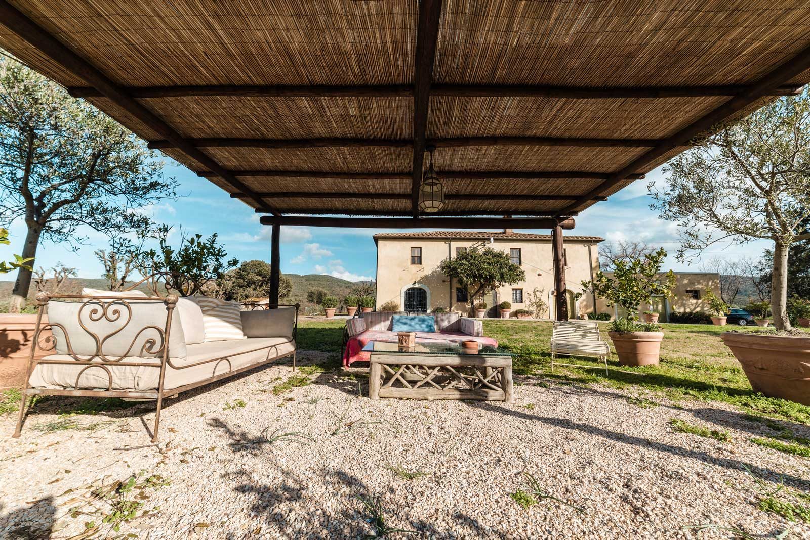The pergola of Villa Il Bastaio in Bolgheri wine country