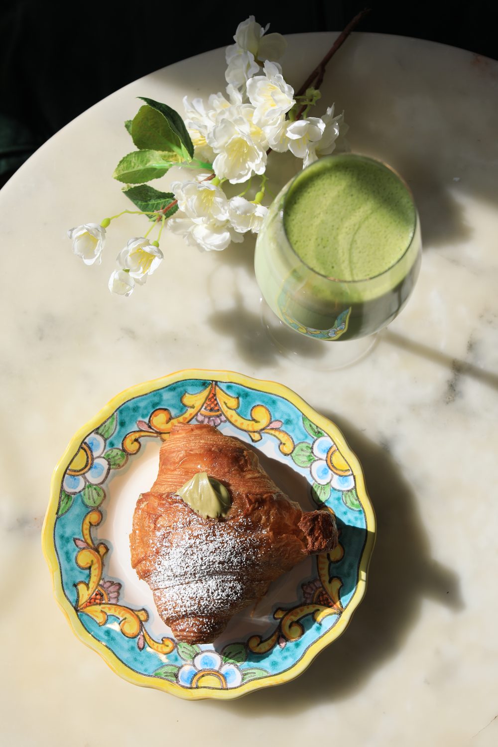 Cornetto and matcha latte at Sogno Toscano West Village